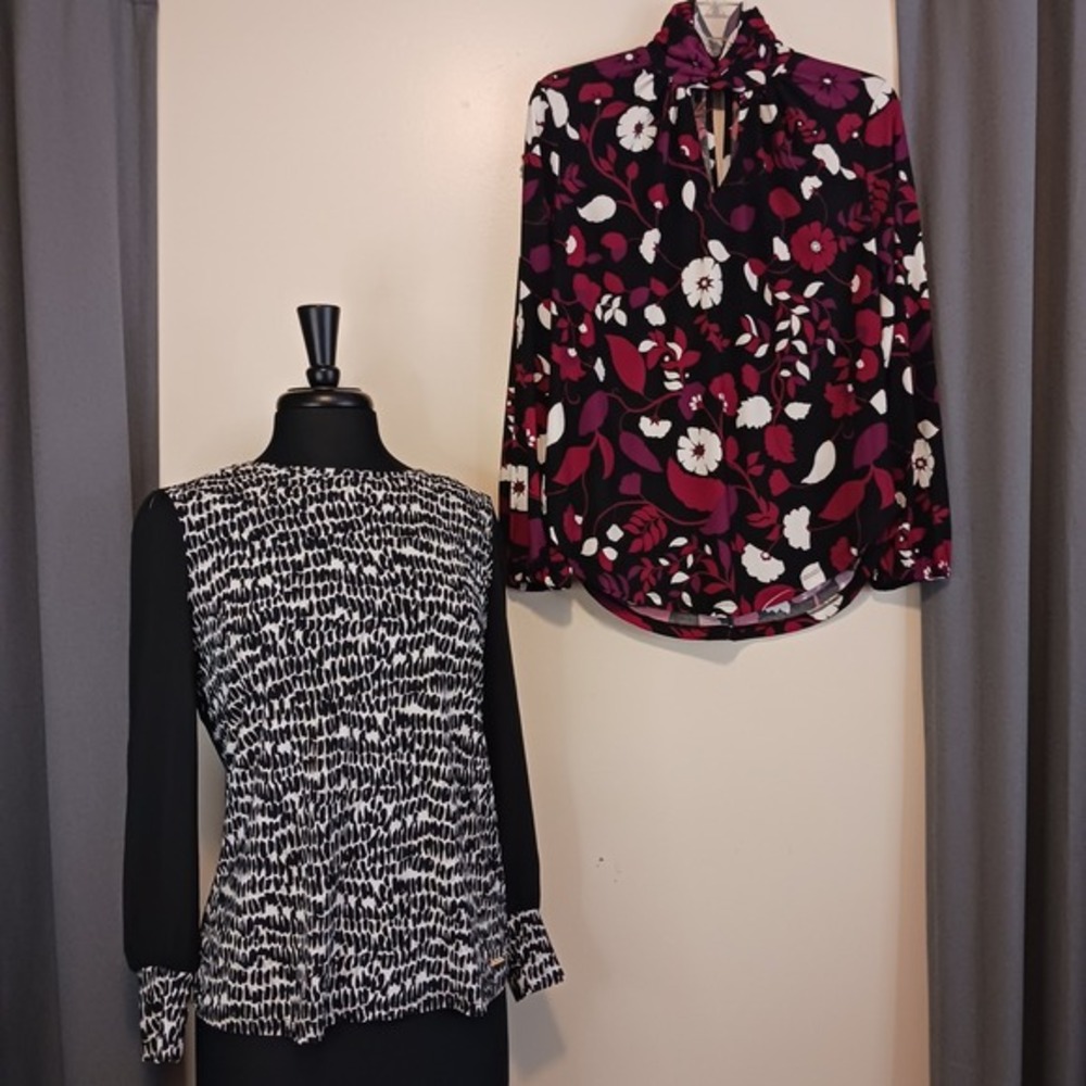 Anne Klein 2 animal‎ floral Print Long Sleeve Lightweight Blouses Small